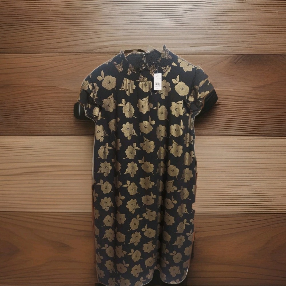 Ann‎ taylor Factory Dress Size XXL Black A Gold Flowers 100% Polyester Plus Size